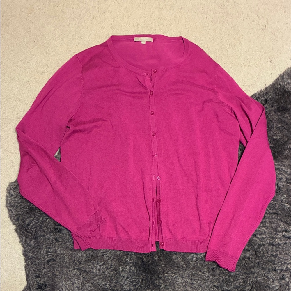 Joan Vass Fuchsia Cardigan Sweater
